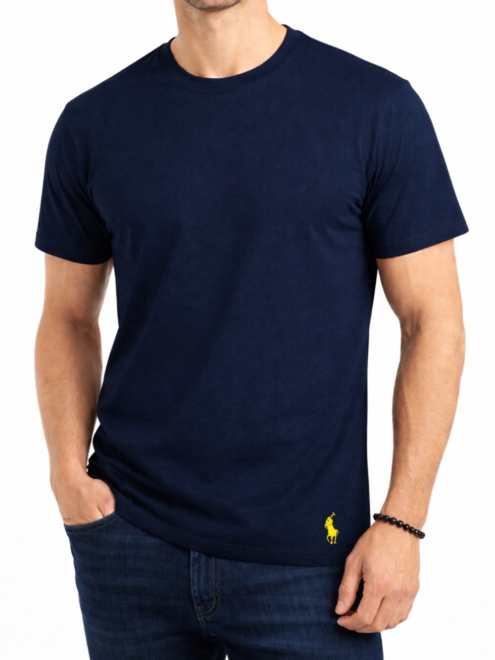 Polo by Ralph Lauren Navy Short Sleeve Crew Tee with Yellow Polo Logo